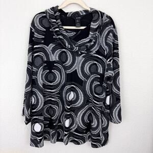 Ali Miles Womens Blouse Top Size 2X Artsy Cowl Neck Office Classic Black